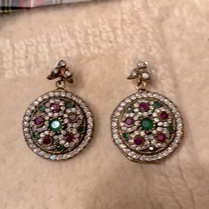 Turkish ruby, emerald and white topaz earrings.